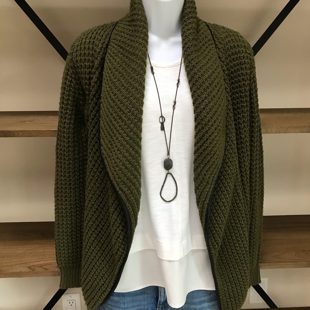 Stitch Fix Kenny Faux Leather Trim Open Cardigan